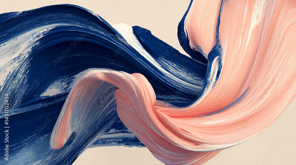 Aufkleber Abstract artwork featuring swirling blue and peach paint strokes, creating a dynamic and flowing composition, showcasing fluidity and movement