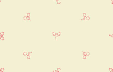A seamless vector border pattern of romantic bows and ribbons in hand-drawn coquette style. Great for fashion branding, wedding paper goods, or soft pastel-themed surface designs.