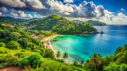 Fototapeta premium Lush Tropical Hillside Bay View, St. George's, Grenada - Caribbean Island Paradise