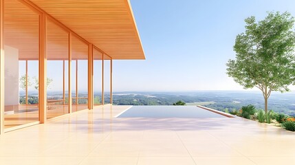 Modern wooden house with infinity pool and view