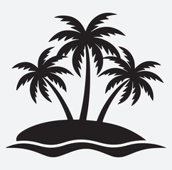 a tropical island with palm trees icon silhouette vector art illustration, palm trees silhouette