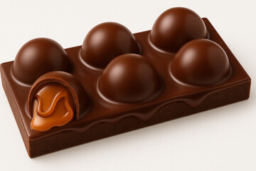 Obraz premium A decadent, dome-shaped chocolate treat with a rich caramel center, resting on a smooth, glossy chocolate base thats both indulgent and irresistibly photogenic.