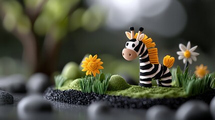 Naklejka premium Zebra in a miniature garden