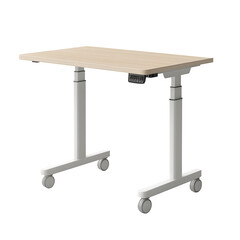 Adjustable Height Standing Desk with White Frame and Light Wood Top Perfect for Office or Home Workspace