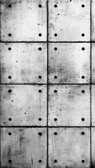 Gray concrete wall panels with square patterns and holes