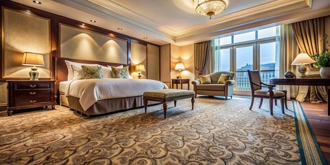 Fototapeta premium Luxurious Hotel Room Floor: Elegant Carpet Texture and Interior Design Details