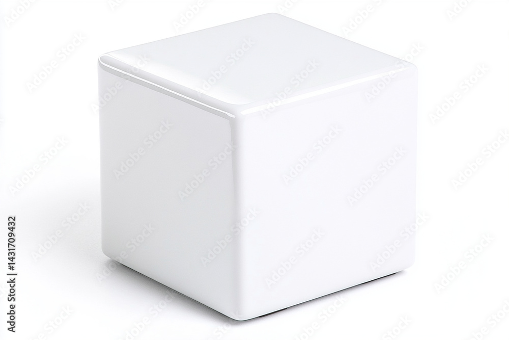 Poster perfect white cube with sharp edges positioned in a minimalistic setting against a clean background