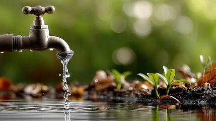 Pipe pouring dirty water into the ground, surrounded by trash in a polluted area, highlighting environmental concerns and waste management issues
