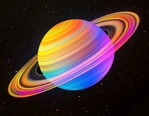Colorful rings around adorable 3D Saturn.
