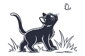  Elegant cat outline with flowers, decorative vector on a white background