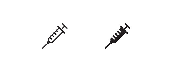 Syringe Injection Icon. Plastic medical syringe needle set Editable stroke and flat icon collection