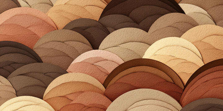 Abstract texture of brown, beige, and peach tones in curved shapes, creating a seamless pattern, symbolizing earth tones, nature, or diversity