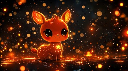Naklejka premium Cute deer standing in starry night