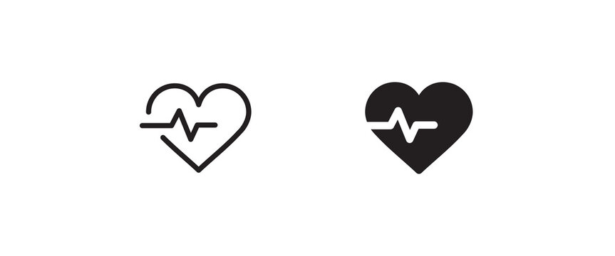Heartbeat, heart beat, pulse, flat vector icon, medical apps and websites. Editable stroke and flat icons