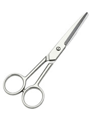 Studio image of a pair of standard scissors, side view, closed position, isolated on on transparent background ,PNG.