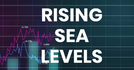 Image of rising sea levels over financial graph