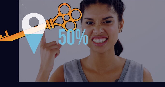 Image of tag with growing number and key over biracial woman