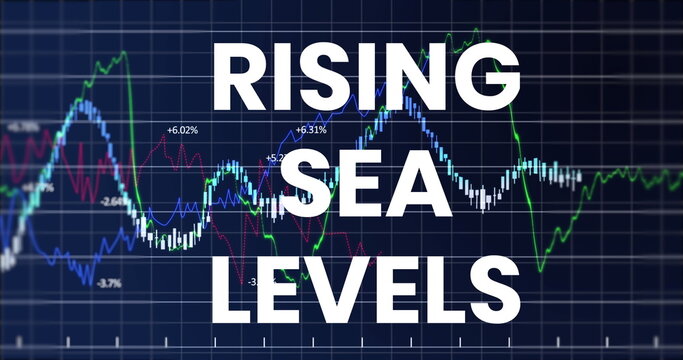 Image of rising sea levels over financial graph