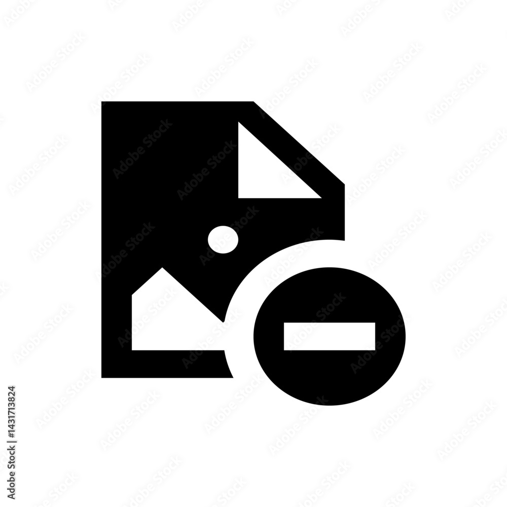 Aufkleber file with landscape and a circle with a minus sign indicating removal or deletion of the file image