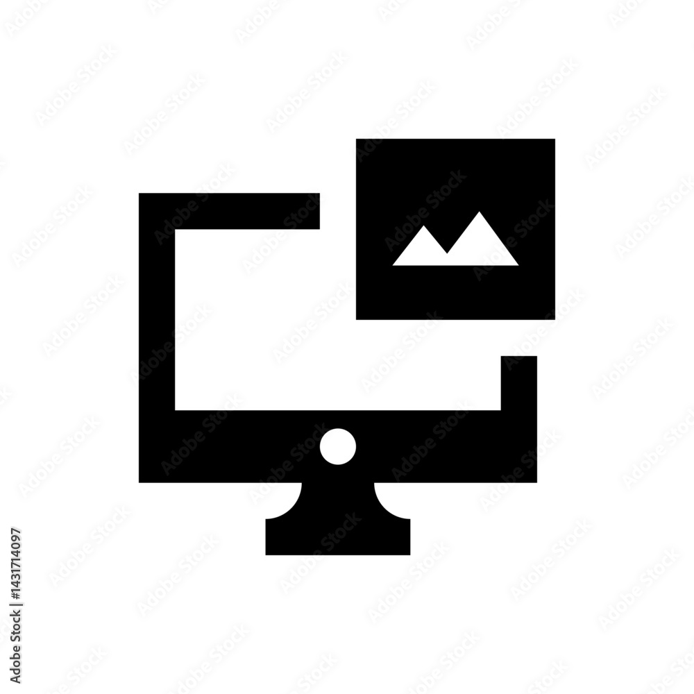 Poster black and white computer monitor with a mountain image displayed on a smaller screen overlaying it