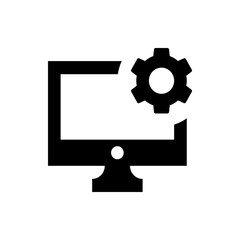 Computer screen with a gear icon representing settings and configuration options in black and white style