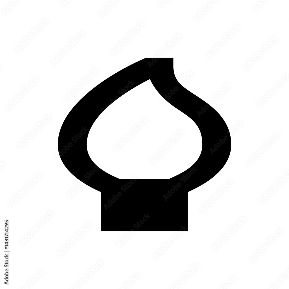 Poster illustration of a stylized black flame with a rectangular base on a white background visual element