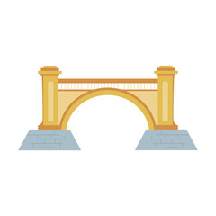 Bridge architecture in flat design. Viaduct construction with arch gate. Vector illustration isolated.
