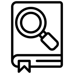 research, and learning. Book with a magnifying glass line icon