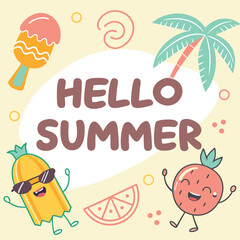  hello summer characters vector banner background