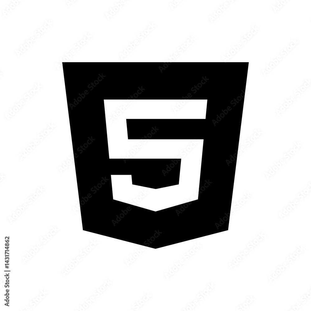 Poster illustration of a black html shield with a white number five in the center on a white background vec