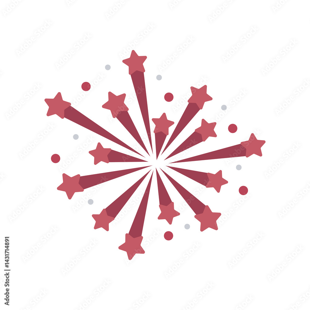 Poster holiday firework in flat design. red colours of firecracker with stars. vector illustration isolated