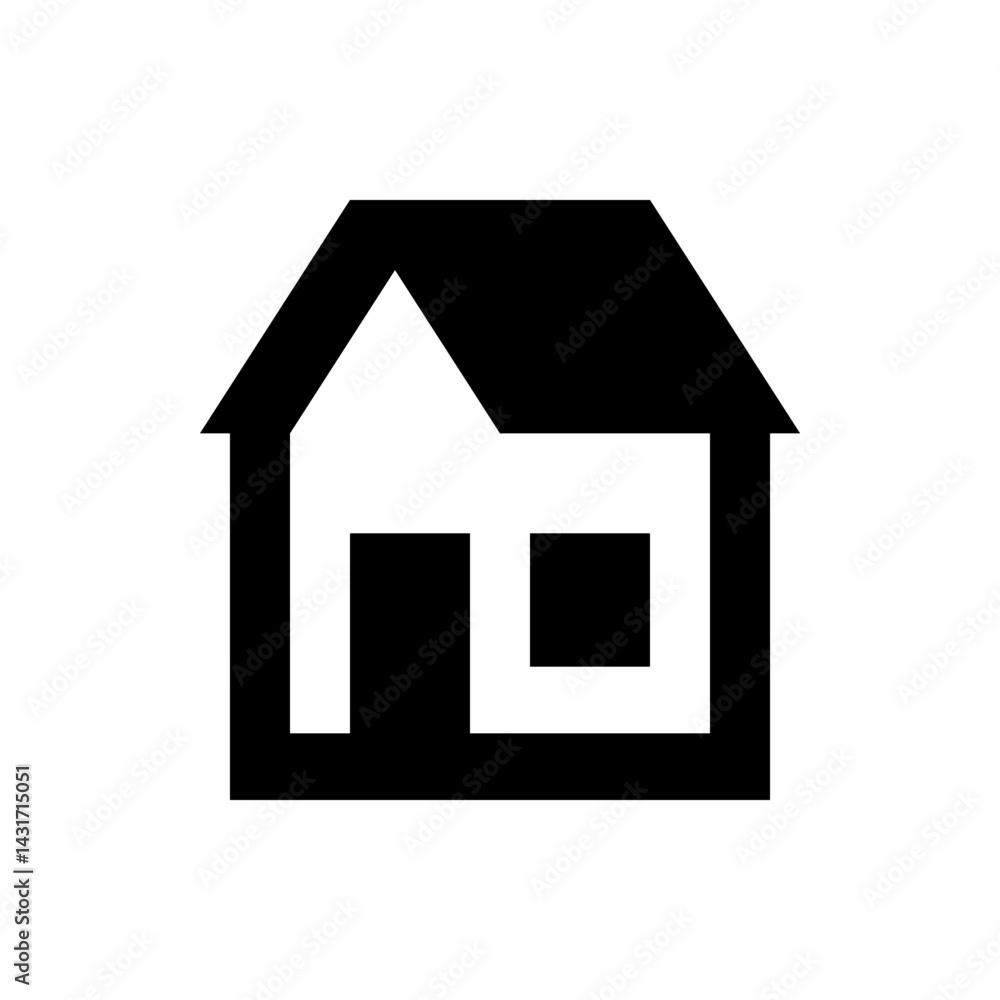 Poster a simple black and white house icon with a square window and a door on a white background design ele