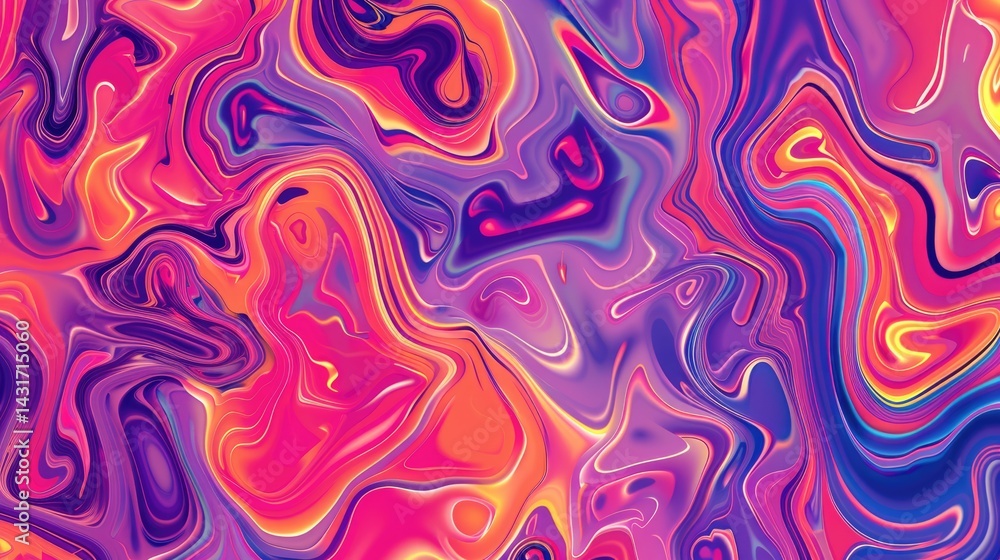 Poster the abstract picture of the liquid pink colour is mixing with the other colour to create pattern, mi