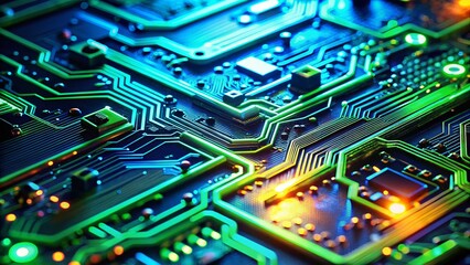 Fototapeta premium Macro Close-up of Futuristic Circuit Board - Abstract Technology Background