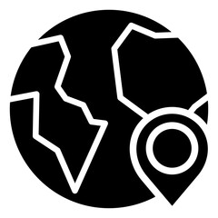 Globe with location pin glyph black icon