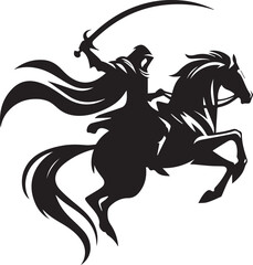 Silhouette of Medieval Warrior on Horse with Sword – Vector Art	