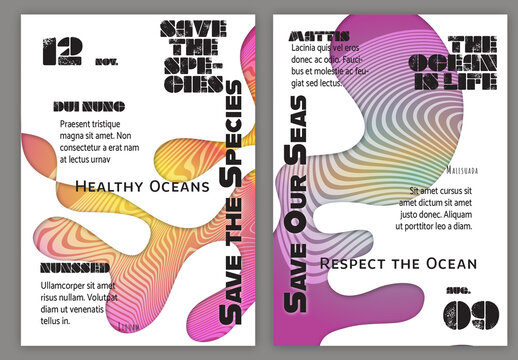 Flyer A4 Ocean Wavy Abstract Shape Whte Background