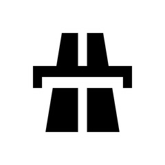 Illustration of a black highway or motorway sign with a bridge over it on a white background design icon