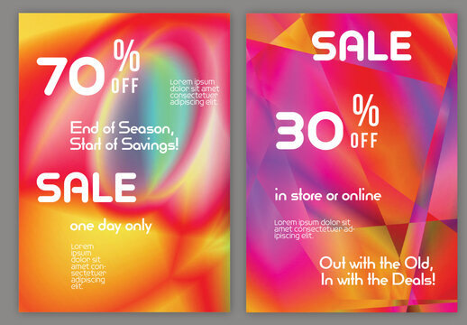 Flyer A4 Sale with Bright Holographic Gradient Glow Background
