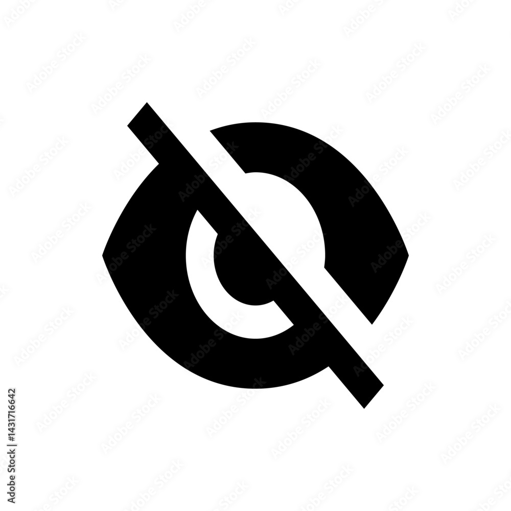 Poster a stylized eye with a diagonal line through it representing hidden or private information visually s