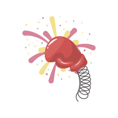 Joke boxing hit in flat design. Surprise and funny prank at Fools day. Vector illustration isolated.