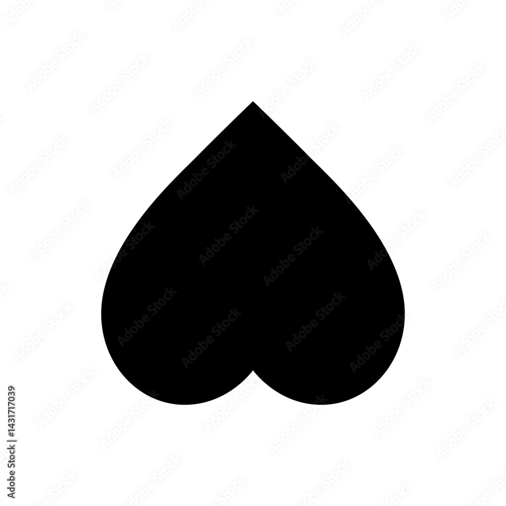Poster illustration of a solid black spade shape with rounded bottom points on a white background design el