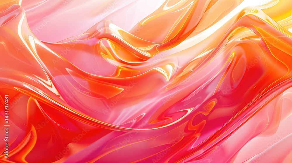 Poster flowing abstract pattern with pink and orange gradients. digital artwork of red and orange cibrant c