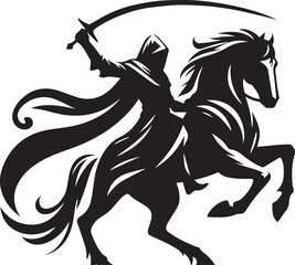 Silhouette of Medieval Warrior on Horse with Sword – Vector Art	