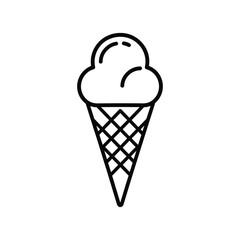 Ice Cream Cone Icon – Minimal Line Art Dessert with Waffle Cone Outline