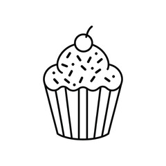Cupcake with Cherry Icon – Line Art Dessert with Sprinkles for Bakery and Sweet Design