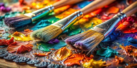 Obraz premium Macro Photography: Artist's Palette & Brushes - Vibrant Colors & Fine Details