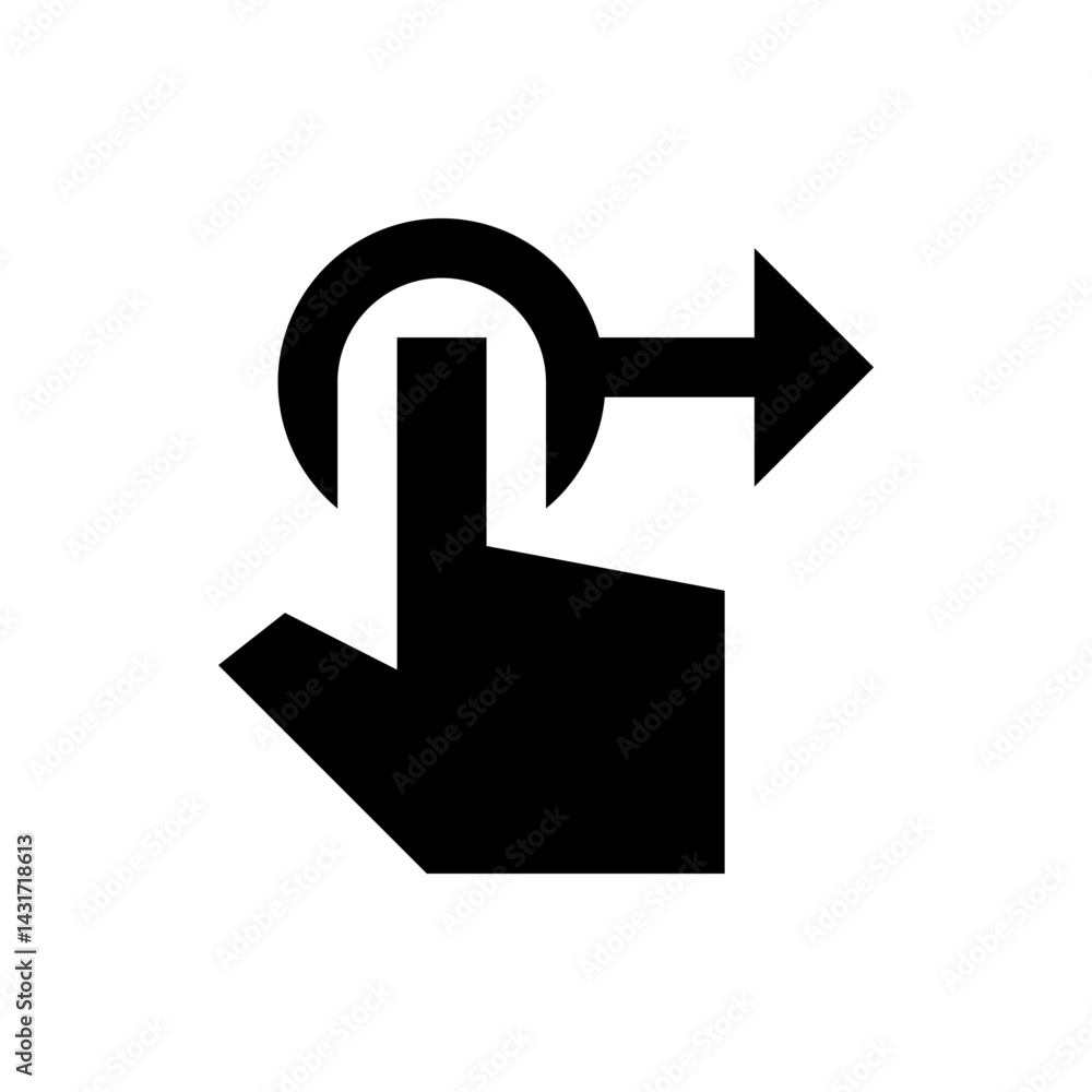 Aufkleber black hand with finger touching a circle and an arrow pointing to the right on a white background im