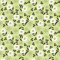 Seamless floral pattern, liberty ditsy print with a delicate rustic motif. Cute botanical design: simple small bouquets, tiny hand drawn flowers, leaves on a light background
