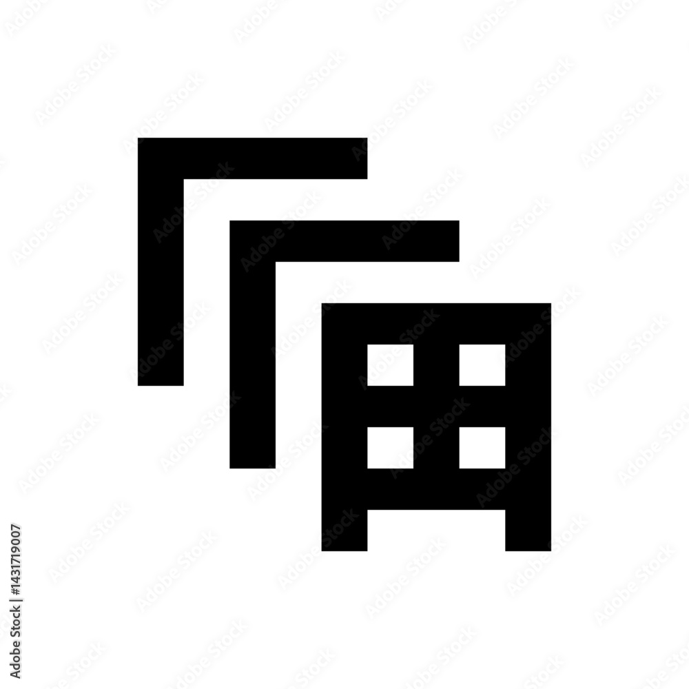 Poster illustration of three overlapping shapes with a grid like structure in the bottom right corner of th
